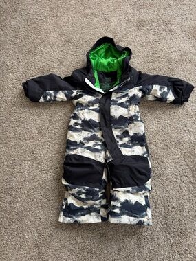 LLBean Kids Snow One-Piece Snowsuit in Black, White & Green